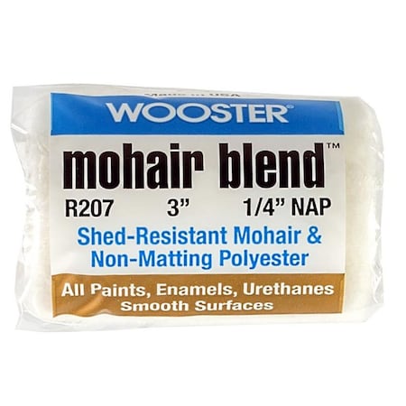 3 Paint Roller Cover, 1/4 Nap Nap, Mohair/Polyester